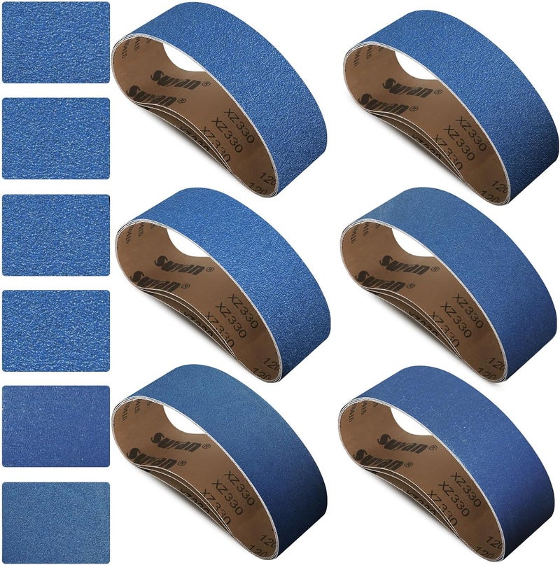 Aolabela 3x24 Inch Sanding Belts 18 Pcs 6 Grits Sizes (3 Each of 60/80/120/150/240/400 Grits) Heavy Duty Belt Sander Zirconia Belt Sander Paper for Wood, Metal, Stainless Steel, Cars, and Furniture - Image 1